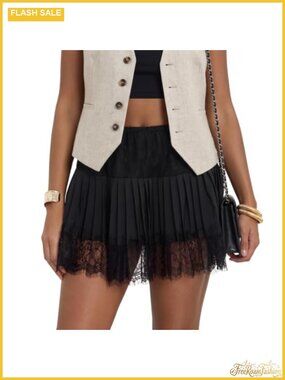 Lace Slip Mini Skirt Ruffle Layered Pleated Flowy A-Line